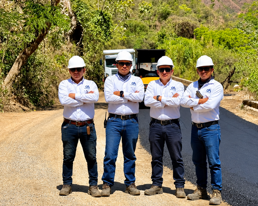 inspectores viales junto a maquinaria